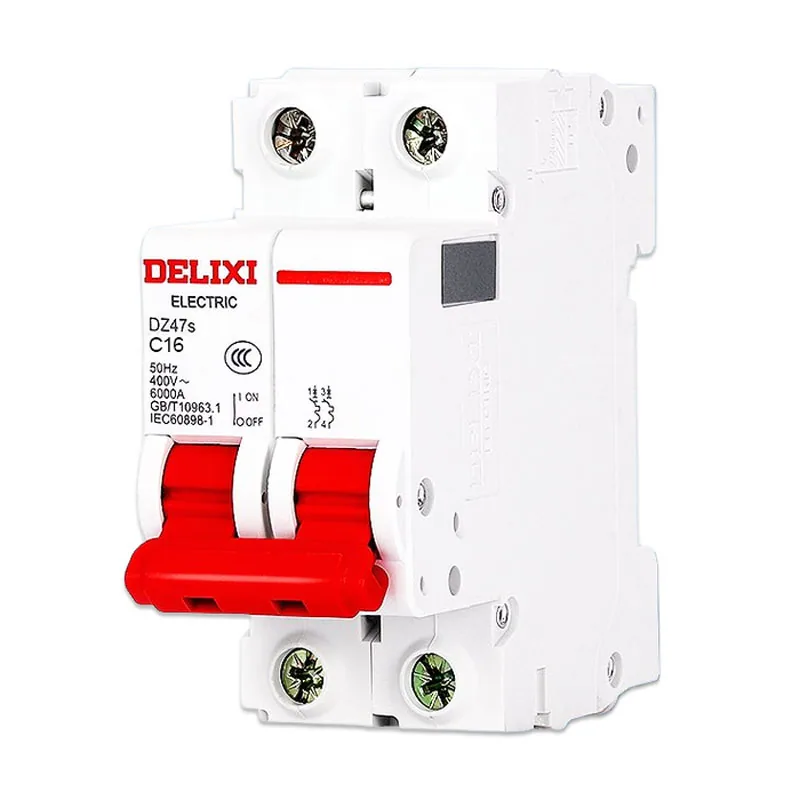 Disjoncteur bipolaire 16 A, courbe C, 6 kA, rail DIN