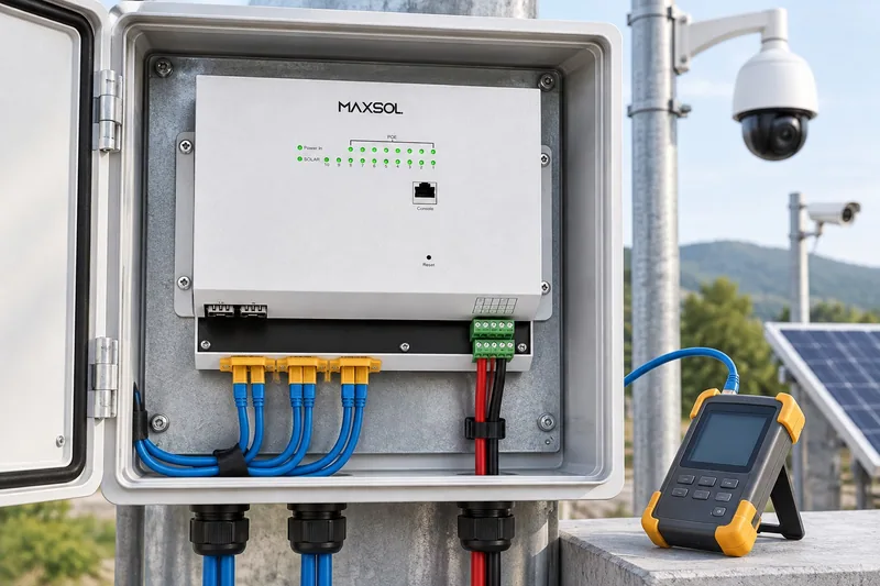Vue du switch PoE industriel solaire Maxsol IOT2802SFG-S