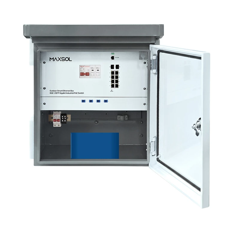 Coffret industriel extérieur avec commutateur PoE 8GE+2GF administrable et batterie de 288 Wh