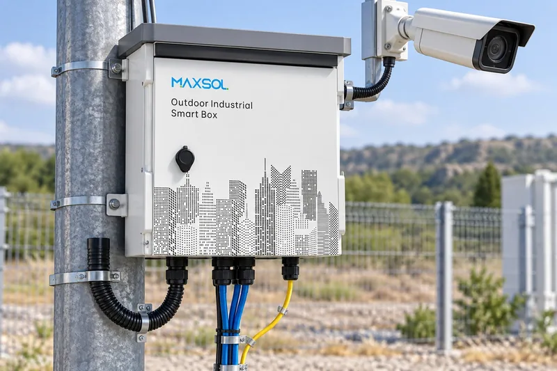 Coffret Ethernet intelligent extérieur Maxsol SBOX2802SFG-I avec porte ouverte